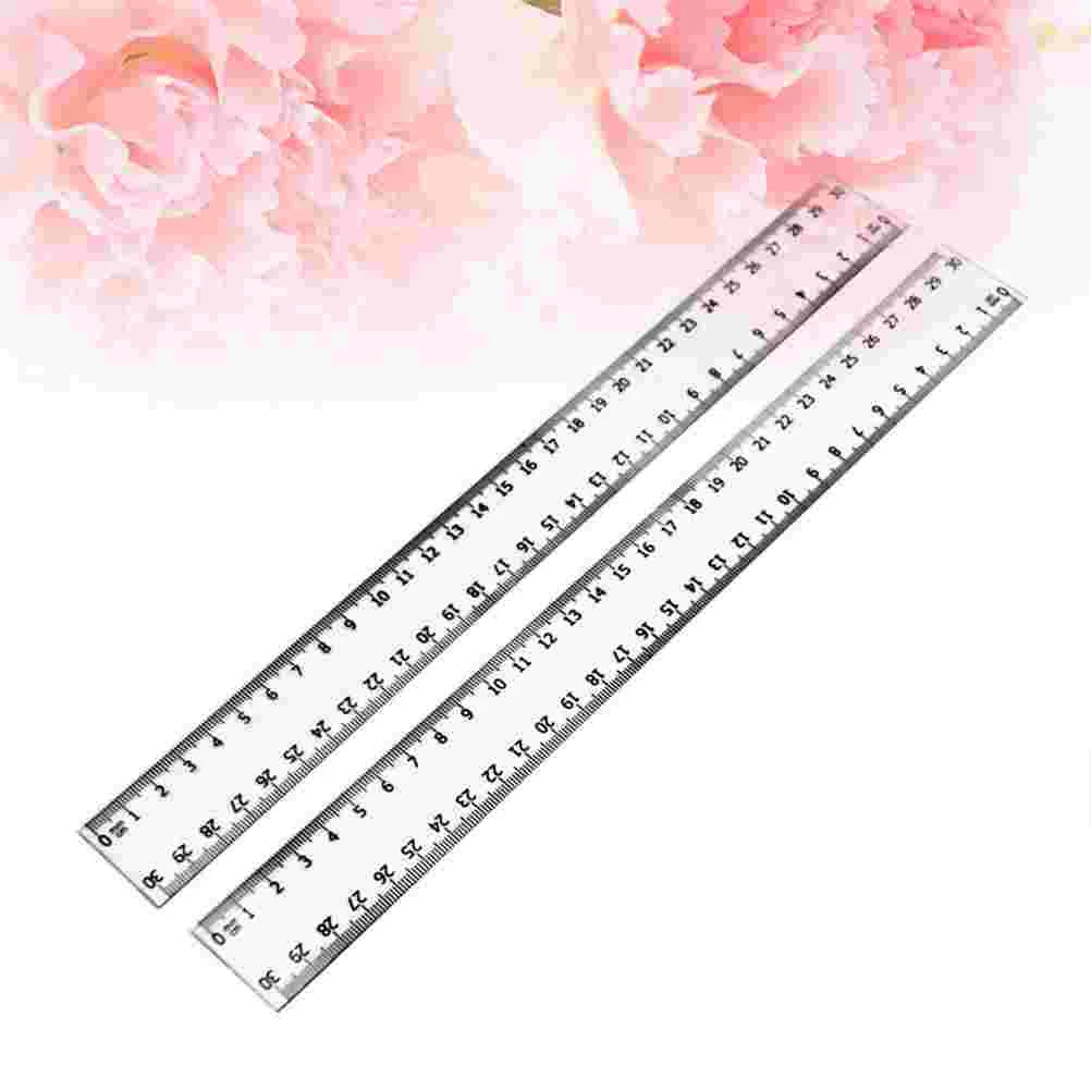 2 Pcs Measuring Rulermeasuring Tool Transparent Straight Twig Colored Pencils The 30cm Teaching Tools