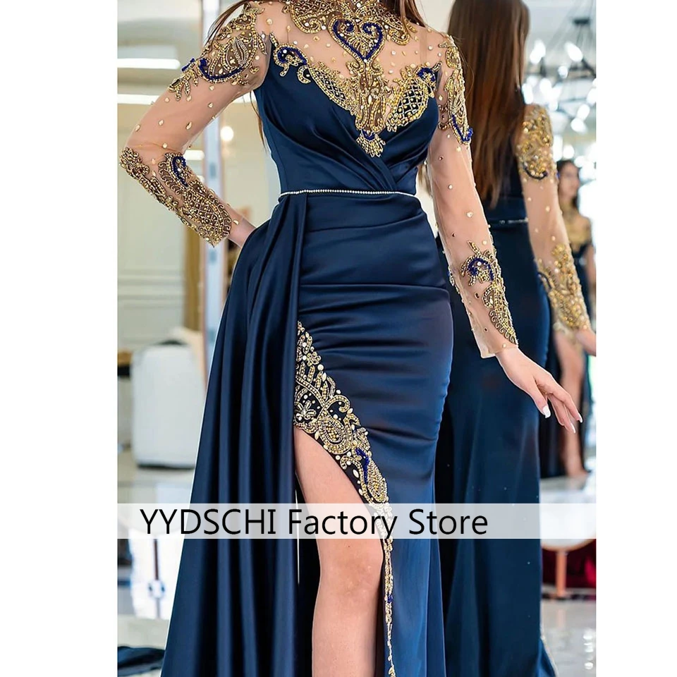 Robe de Soirée Personnalisée avec Fente Haute, Perles à Coudre, Traîne en Brosse, Appliques Princesse, Sexy, Longueur pour Piste de brev, 2024