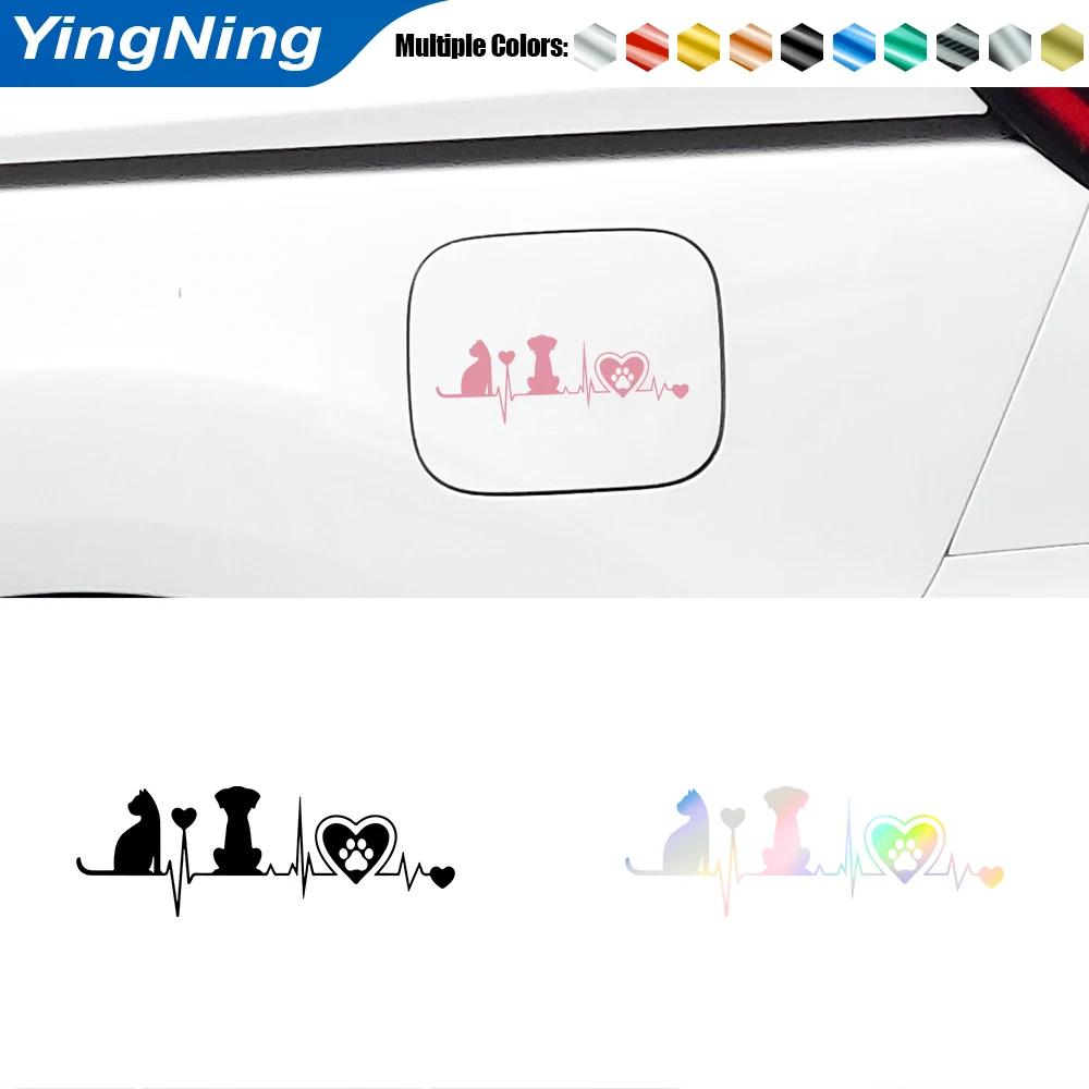 

Auto Reflective Rear Window Sticker Creative Fashion Cat And Dog Heartbeat Decal Sticker For Auto Bumper Funny Decal Accessories