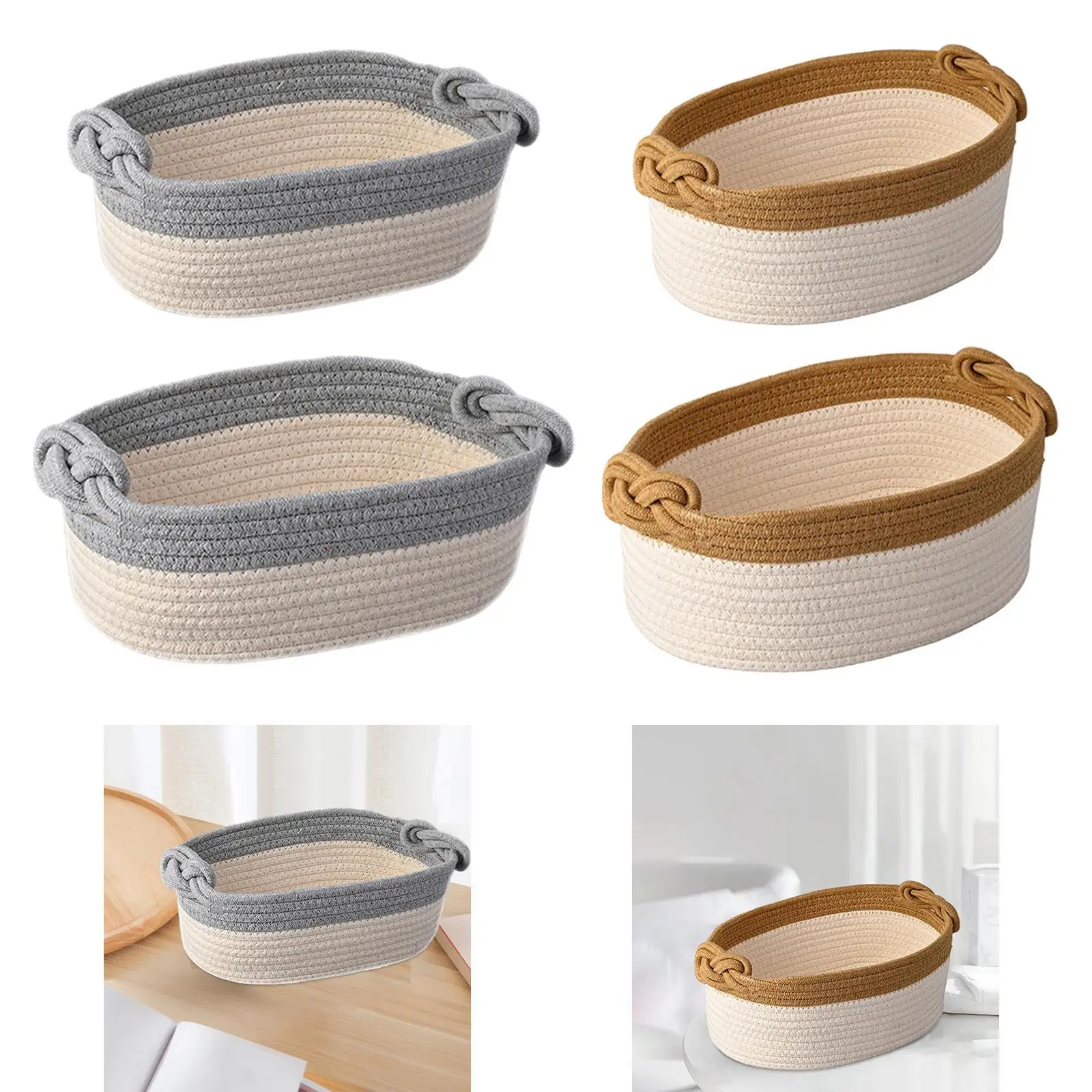 Mir de Rangement en Corde de Coton, Bac pour Cosmétiques, Télécommandes et Clés