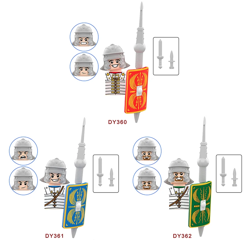 Medieval Military Rome Castle Figures Set Roman Soldiers Lion Bear Wolf Head Trumper Weapons Shield Building Blocks Bricks Toys