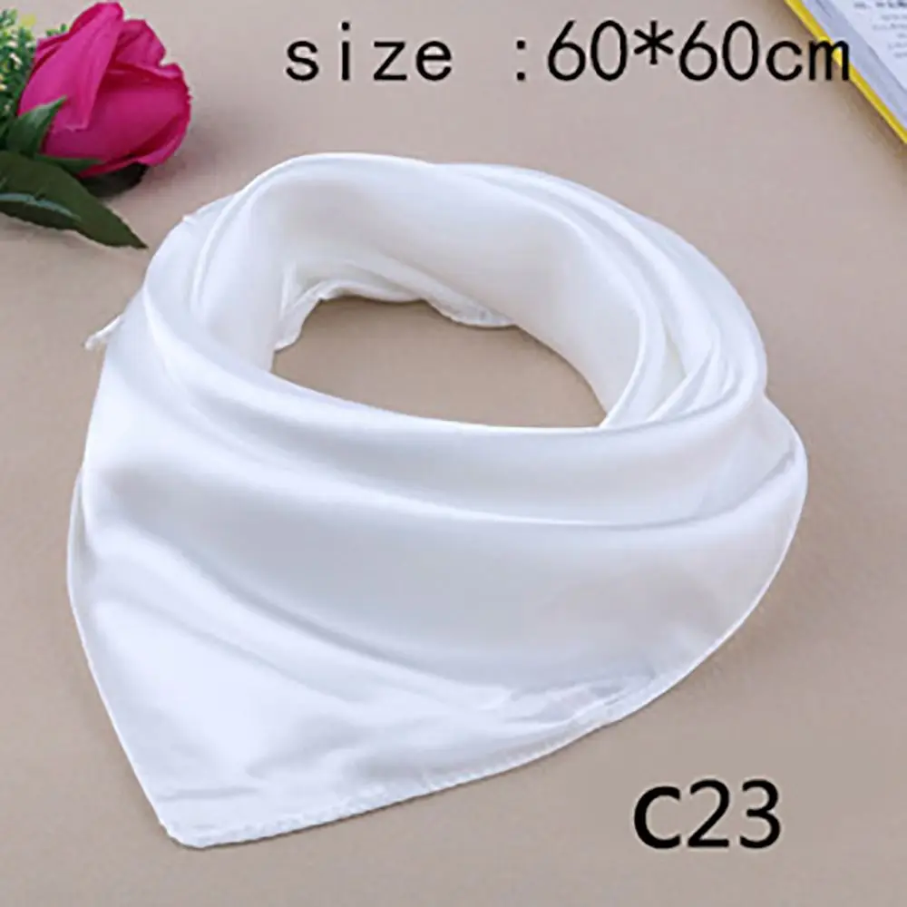 60cm Women Silk Satin Square Scarf Bandana Neckerchief Solid Color Neck Wrap