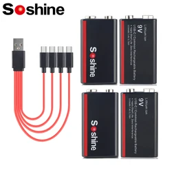 Soshine 9V 500mAh Niski akumulator samowyładujący 9V 500mAh Akumulatory litowo-jonowe z kablem USB 4 w 1 4-letnia żywotność półki