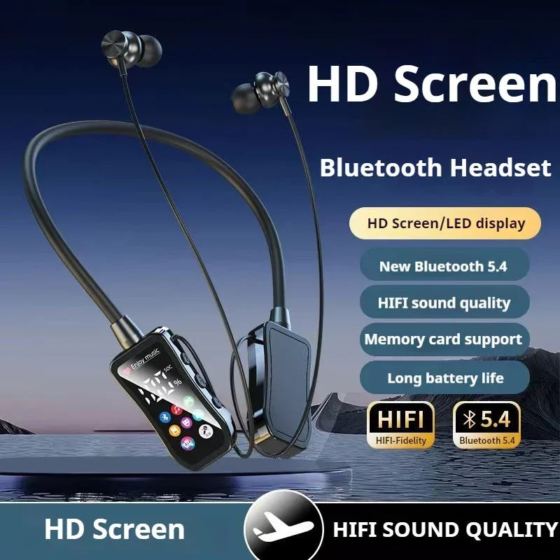 Tela hd 48h tempo de reprodução bluetooth5.4 fones de ouvido som de alta fidelidade sem fio esportes gamer neckband pescoço-pendurado fone de ouvido