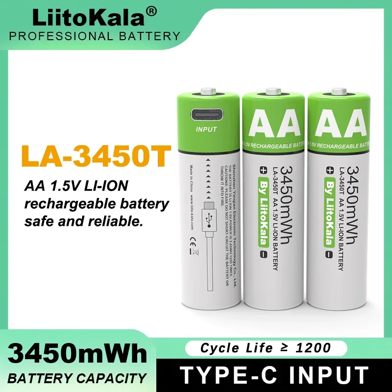 2PCS Liitokala Original Battery AA 1.5V 3450mWh Type-C USB Fast Charge Lithium Rechargeable Battery Large Capacity For Mouse Toy