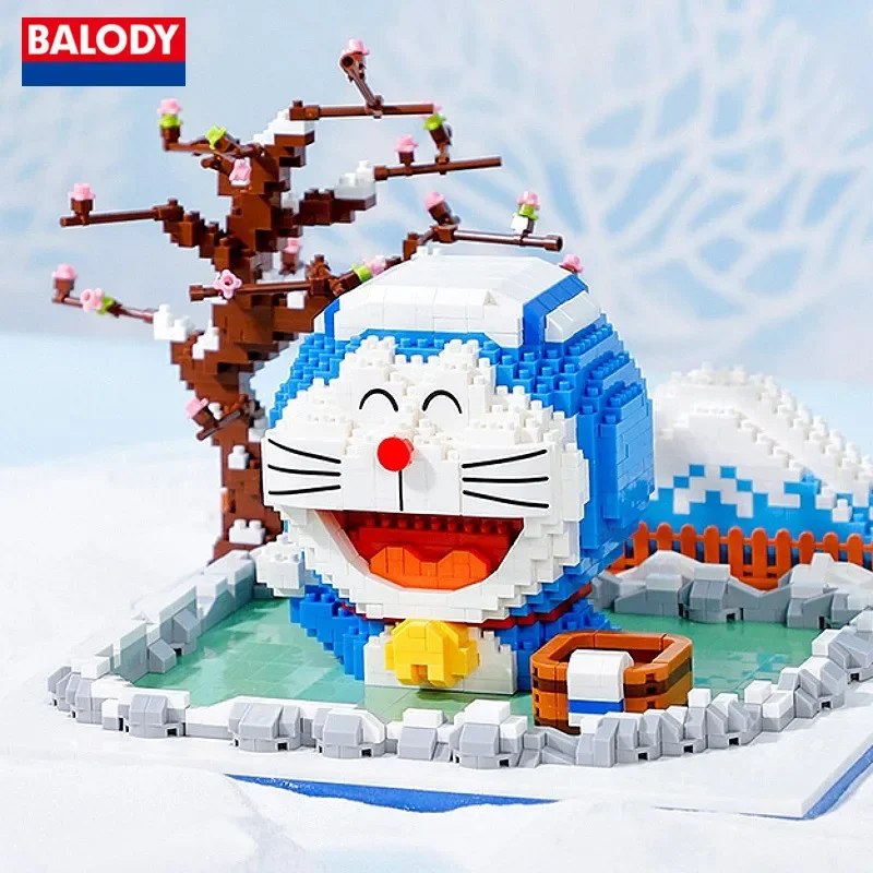 

BALODY Doraemon building block hot spring model Kawaii anime character hand-made DIY assembled girl toy ornaments for boys gifts