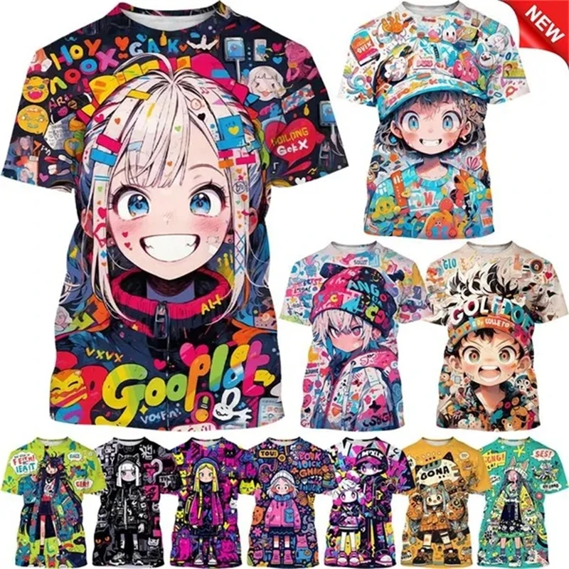 Neue Cartoon Graffiti 3D-Druck T-Shirt Comicfiguren handgemalte Kunst T-Shirts kurz ärmel ige Männer und Frauen Tops T-Shirts