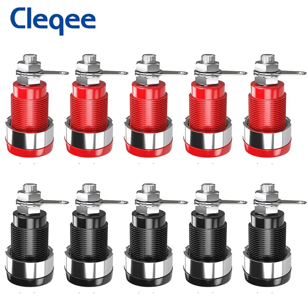 Cleqee P40018 10pcs Terminal Binding Post With 4mm Banana Socket For Amplifier Instrument Power Supply Panel Mount Connector