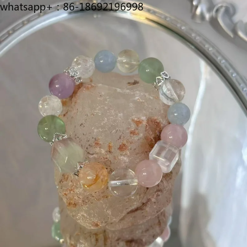 

Original Pink Crystal Bracelet Natural Lemon Crystal Aquamarine Energy Girl Gift Dopamine