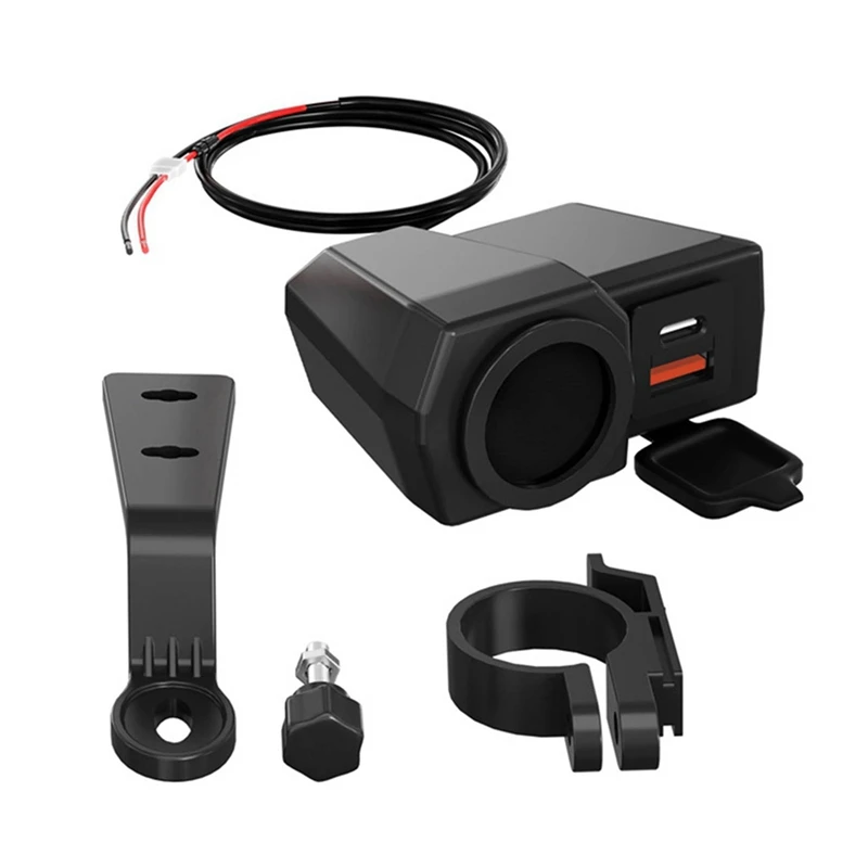 USB Socket Motorcycle Handlebar & Rear Mirror Waterproof Fast Charger Phone Power Adapter Digital Voltmeter Thermometer