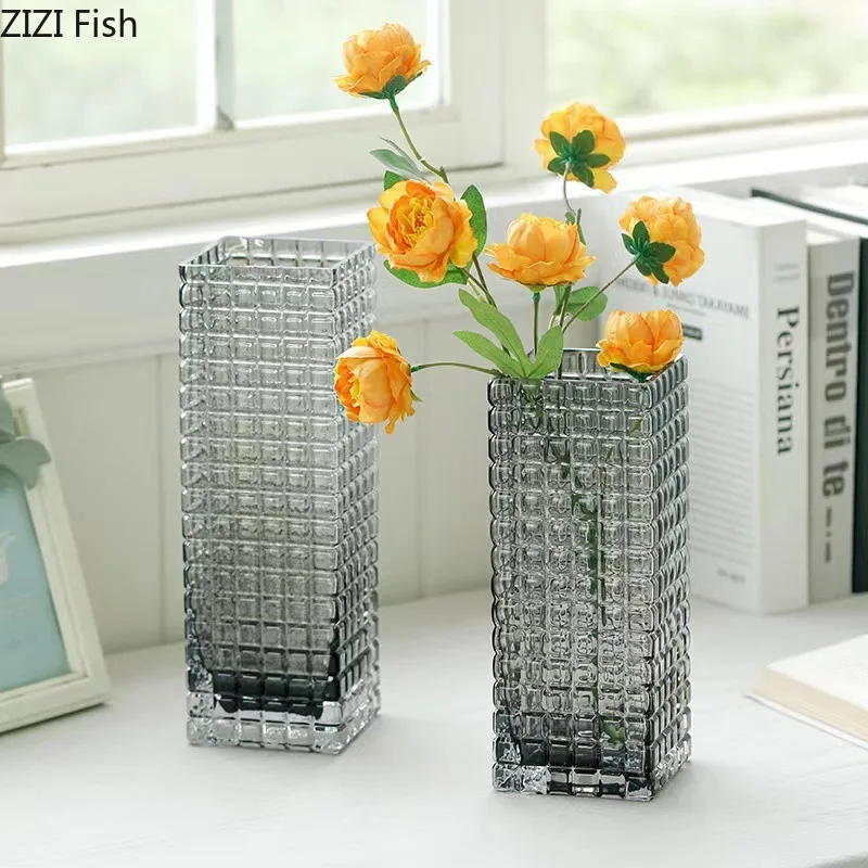 

Square Glass Vase Ornament Hydroponic Vases Desktop Flower Arrangement Dried Flower Vases Floral Organ Home Decoration Crafts