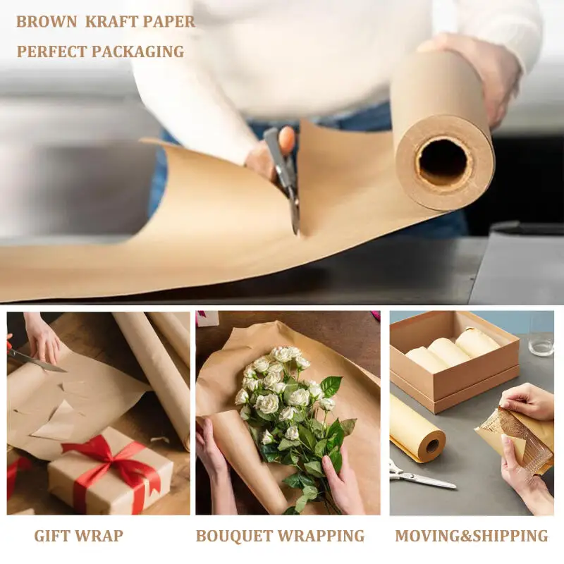 لفة ورق كرافت بني 5/10 متر، ورق تغليف صديق للبيئة لصندوق الهدايا، مواد تغليف قابلة للتحلل #5