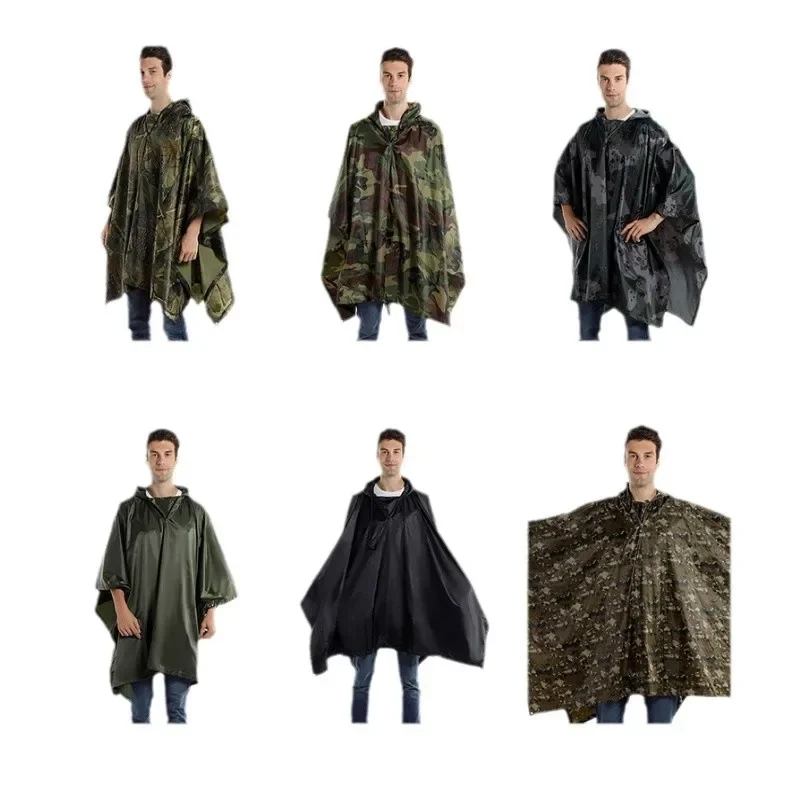 Unisex Hooded Motorcycle Rider Rain Poncho Camouflage Design Waterproof For Outdoor Riding Commute Travel Activities