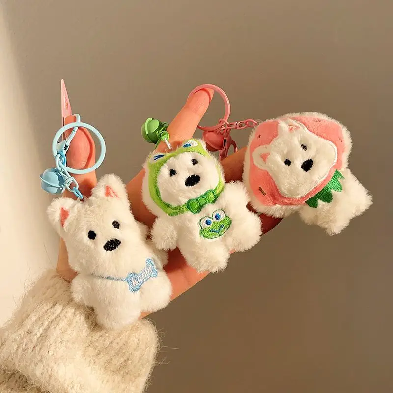 3개입 강아지 키체인 리본 장식 부드러운 폴리에스터 백팩 참 장식품 가방 펜던트 휴일 선물 썸네일 5