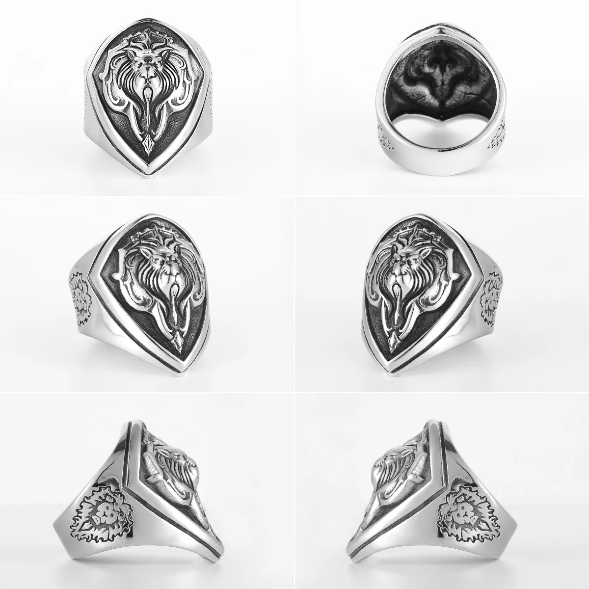 Lion King Shield Animal Men Rings Stainless Steel Women Jewelry Punk Rock Unique Cool Stuff Fashion Accessories Gift Wholesale