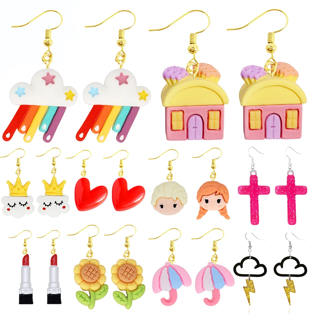 Pendiente para mujer, gota de resina, divertido, personalizado, regalo para niñas, gota para niños, nube, relámpago, flor, arcoíris, corazón, princesa