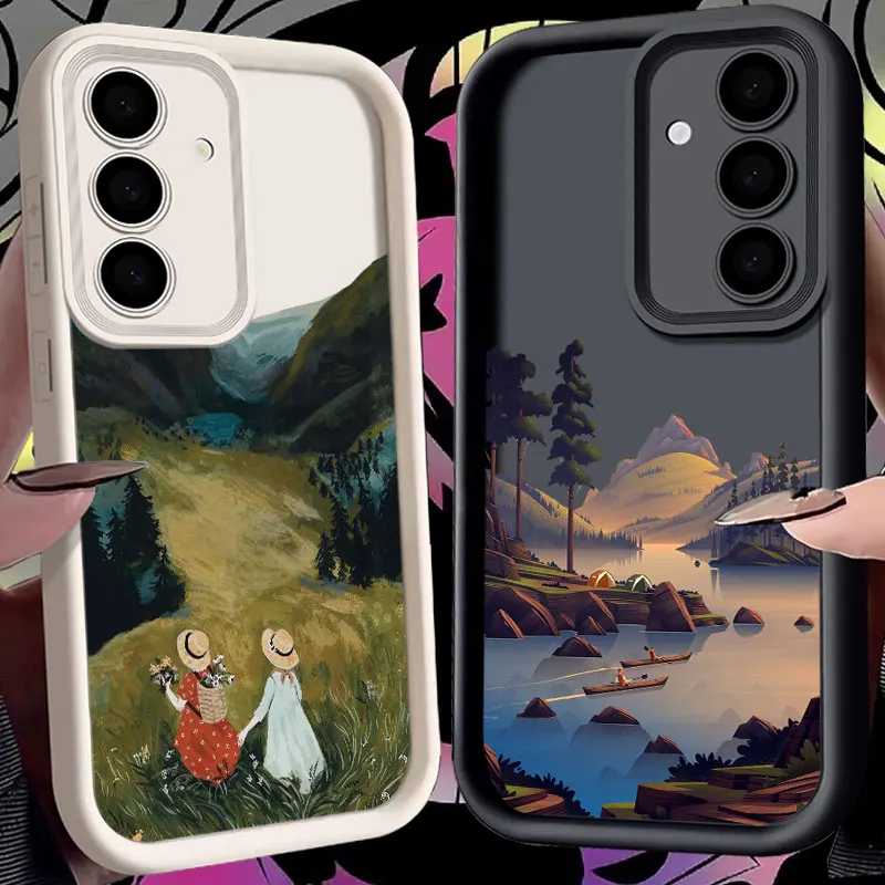 

Scenery Painted Phone Case For Samsung S26 S25 S24 S23 S21 Ultra Lake Forest View Sunrise For Galaxy S25 S24 FE S26 Plus Cover