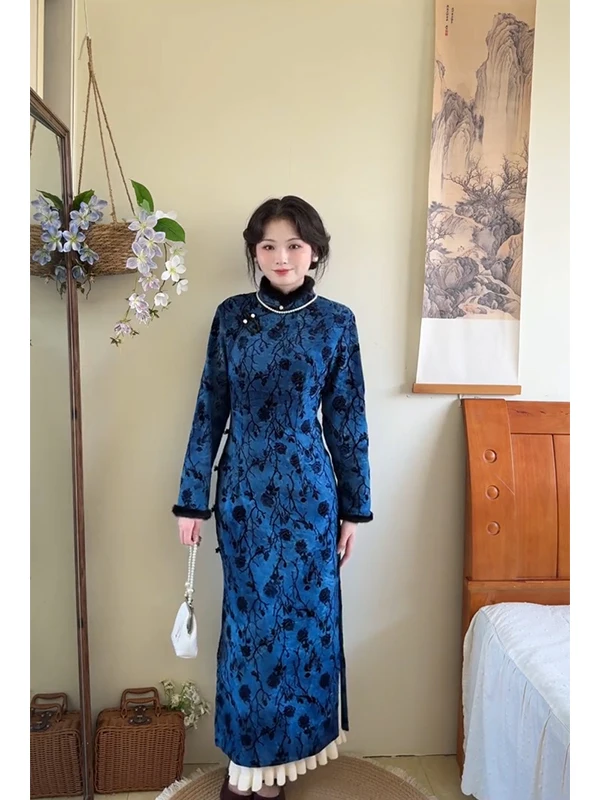 blue-improved-new-chinese-sle-long-sve-dr-autumn-winter-slimming-ele-plu-daily-wear-retro-sle