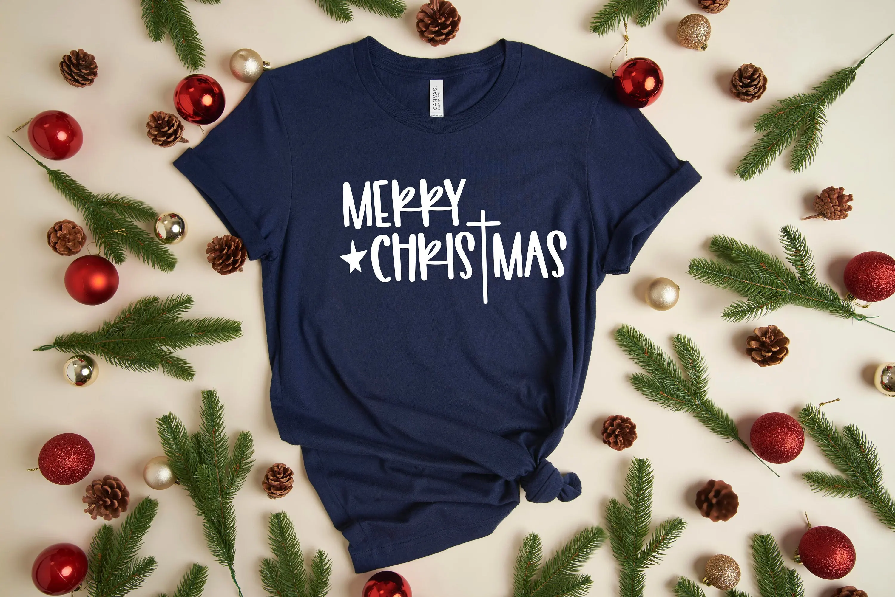 Merry Christmas T Shirt Cross Christ Winter 2021 Family