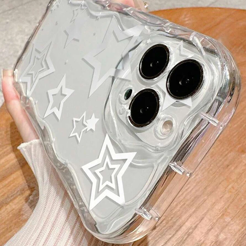 White Stars Pattern Print Clear 3D Wave Phone Case For Xiaomi 15 Cases Xiaomi 14T Pro 13 12 11 Lite 5G 14 12T Transparent Cover