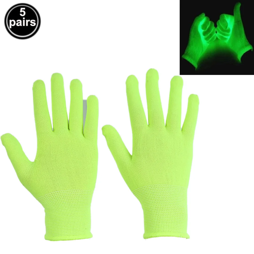 5Pair Glow Party Green Fluorescent Gloves Glowing In The UV Bar Atmosphere Props Black Light Neon Party Supplies