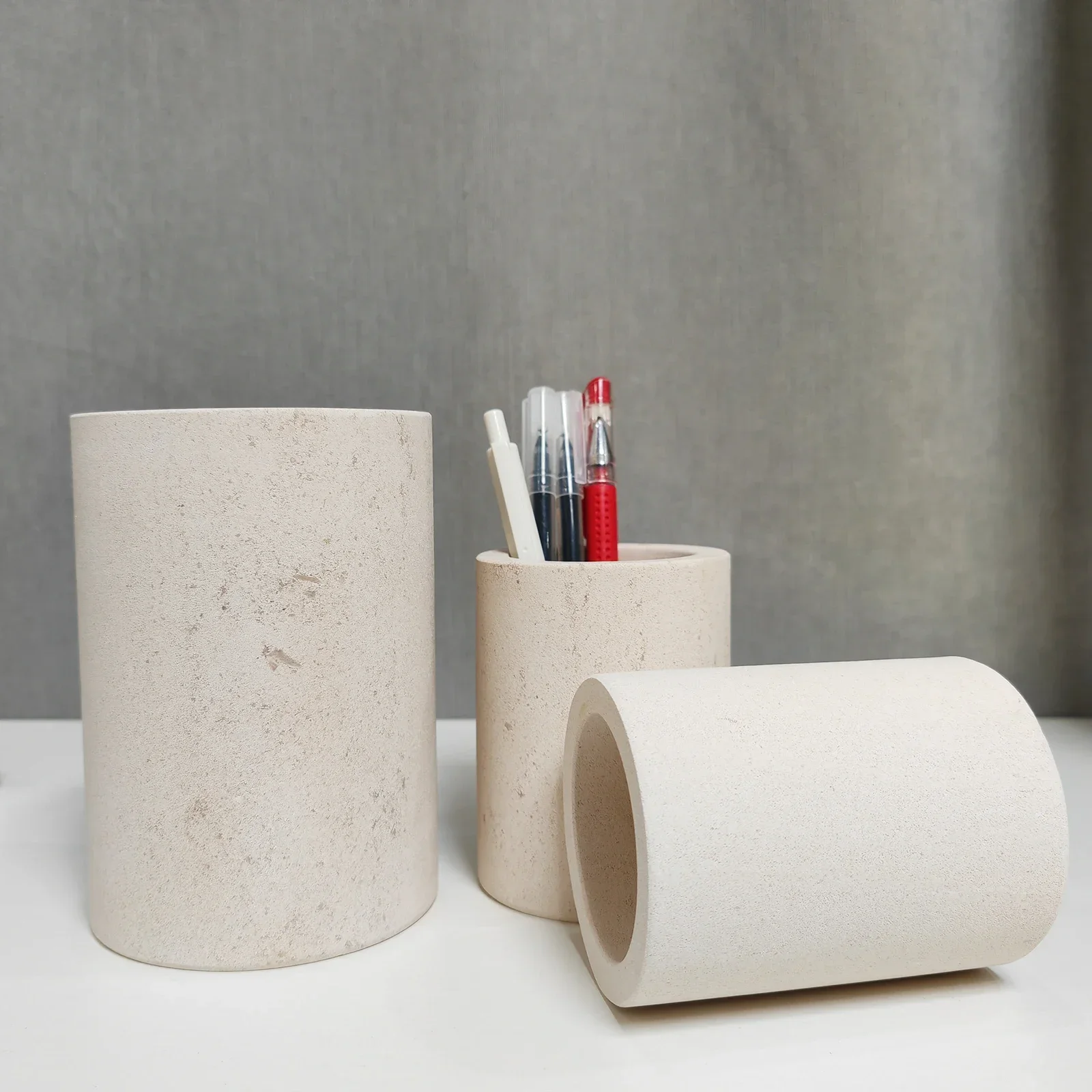 

Marble Cylinder Organizer Pen Pencil Holder Multi Purpose Storage for Office, Kitchen, Makeup Brushes, Bathroom, Living Room