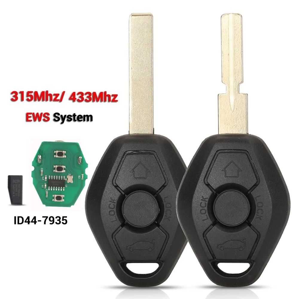 

jingyuqin 315Mhz/433Mhz Remote Car Key for BMW EWS System ID44 PCF7935 Chip X3 X5 Z3 Z4 1/3/5/7 Series fob HU58 HU92 Blade