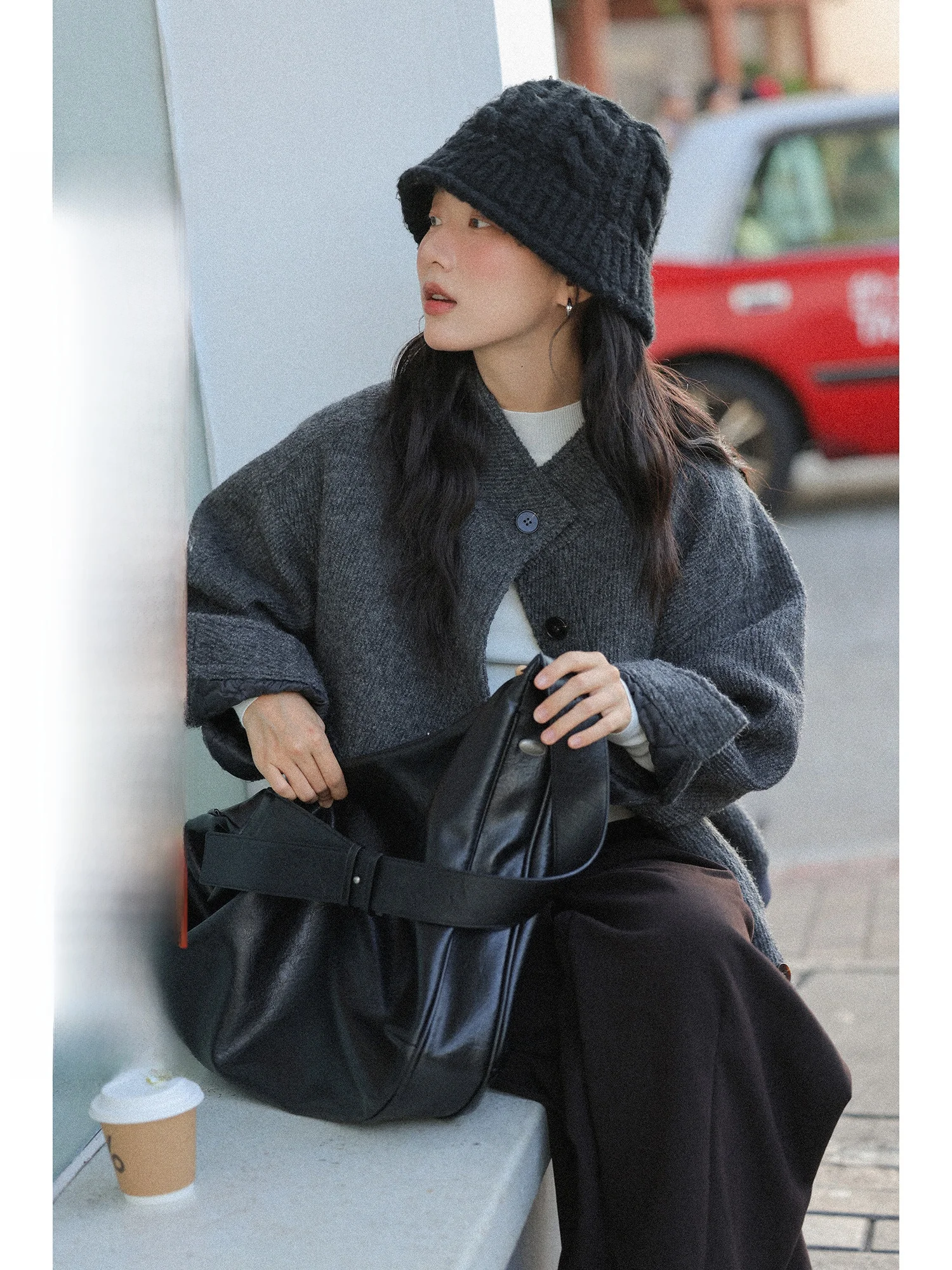 

High-End Feeling 50 Woolen ort Thiened Woolen Coat for Women Winter Faionable ey Tweed Jaet Loose Fit Long Sve