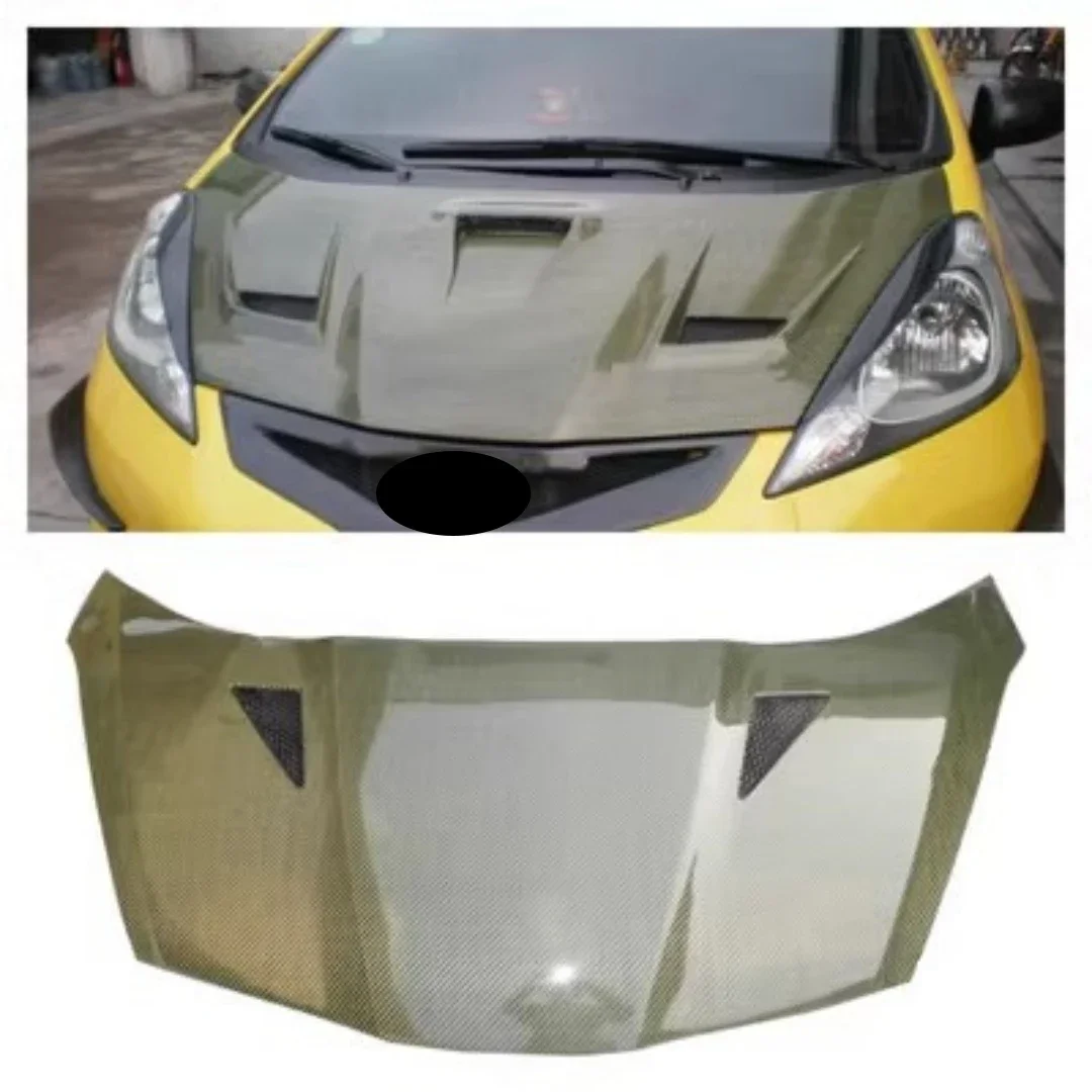 Carbon fiber engine hood assembly for Honda FIT JAZZ 2008 2009 2010 2011 2012 2013 modified engine cover Auto Accessories