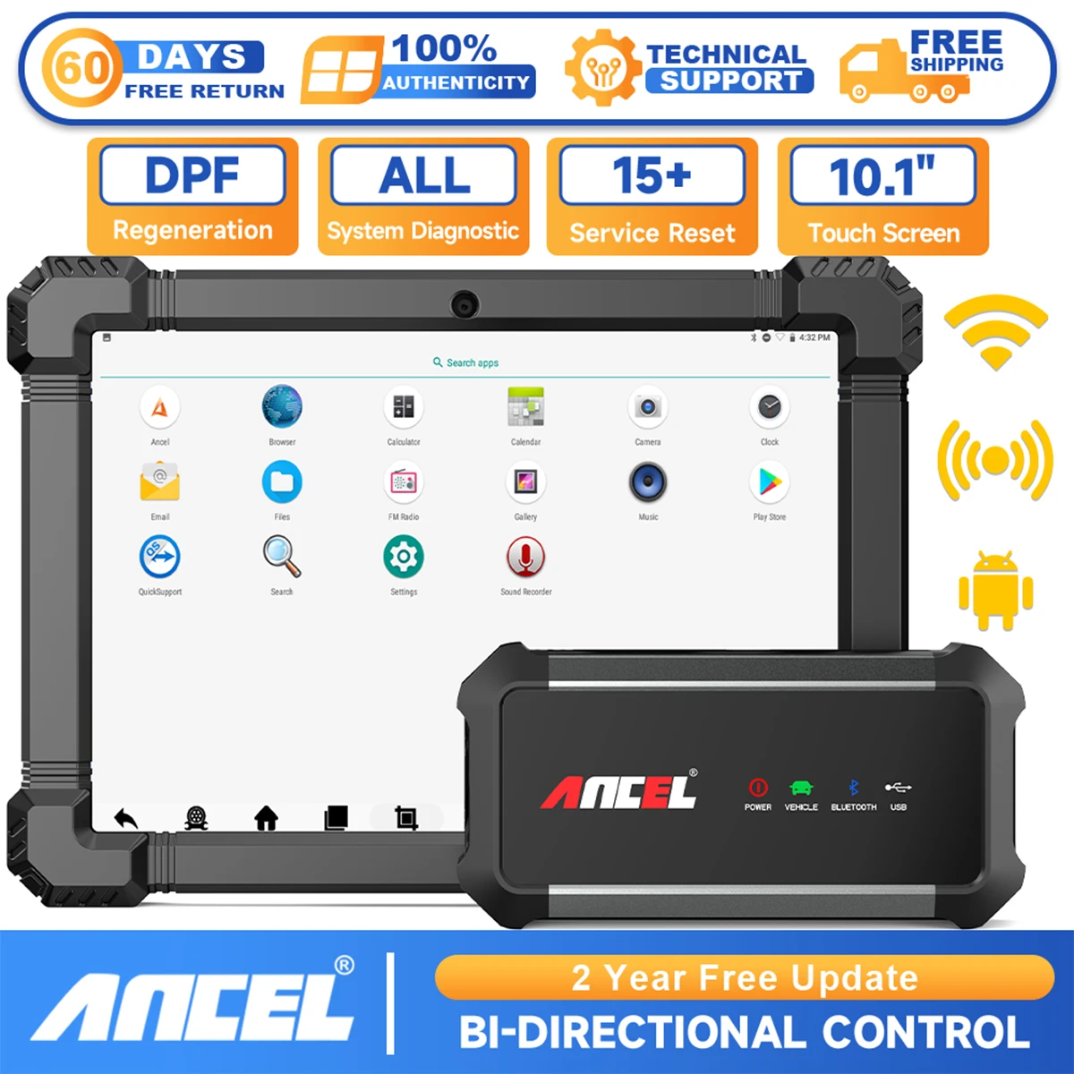 

ANCEL X7 HD Дизельный сверхмощный сканер грузовиков OBD2 ECU DPF Сброс масла Двунаправленный 24 В 12 В Все системы OBD2 диагностический инструмент