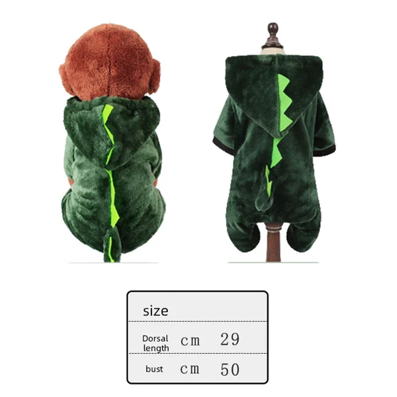 Funny Dinosaur-Themed Winter Plush Coat for Dogs and Cats: Adorable and Quirky Hooded Apparel for Your Beloved Pet