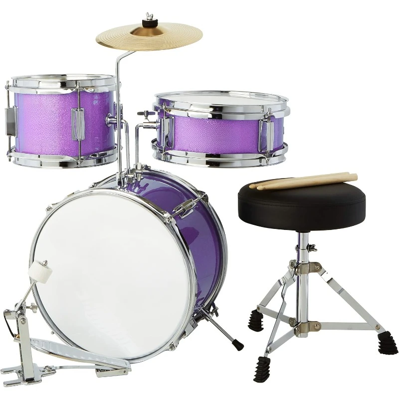 Kids Drum Set - Junior Kit w/ 4 Drums   Drumsticks, Drum Throne - Beginner Drum Sets & Musical Instruments