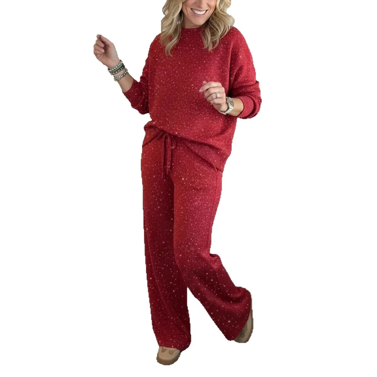 Conjunto Deportivo Mujer Spring Autumn Outdoor Elegant Suit Womens Round Neck Long Sleeve Sweater Drawstring Pants Two-piece Set