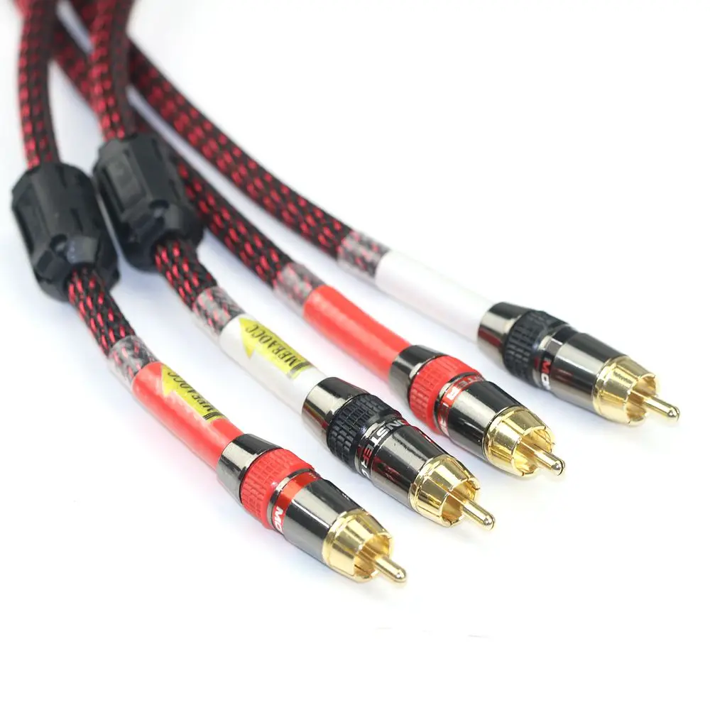 Ograniczony czas oferują 5N OFC kabel audio 2RCA do 2RCA czerwony i biały lotos wtyczka sygnału kabel wzmacniacza mocy AV CD