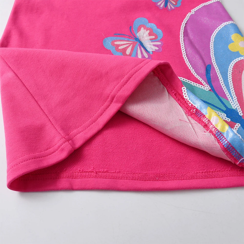 فستان VIKITA للفتيات باللون الوردي بغطاء للرأس للأطفال مخطط من القطن المستقيم فساتين يومية غير رسمية للأطفال فستان رياضي مطبوع عليه فراشات لامعة