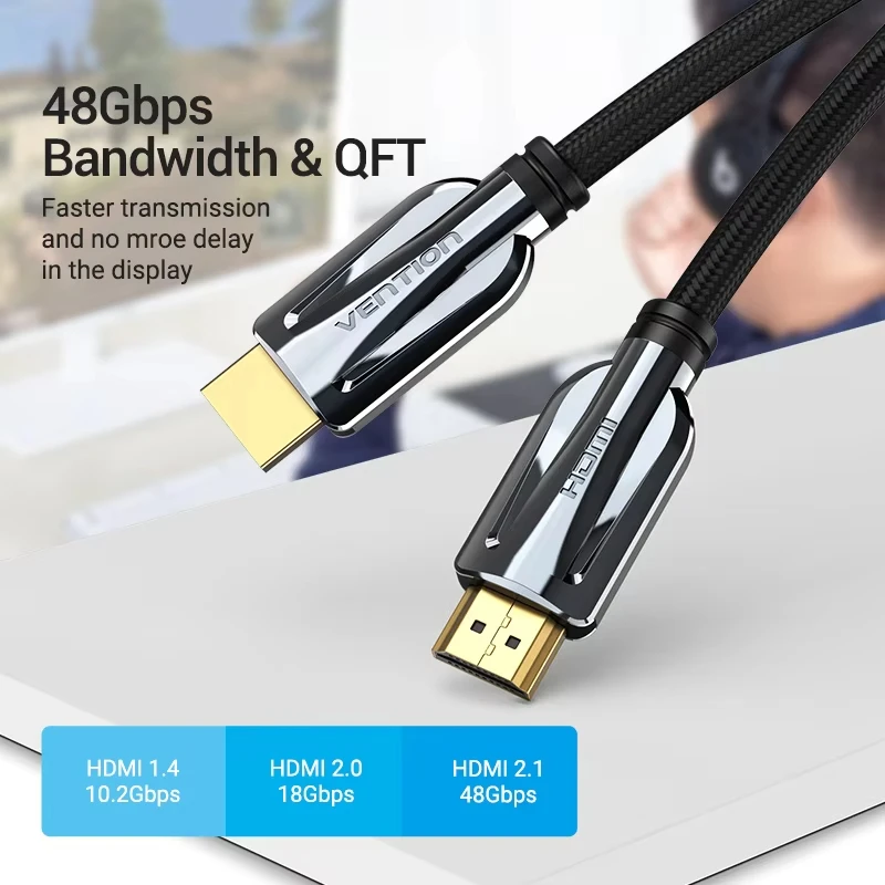 Vention HDMI-Kabel HDMI 2.1-Kabel 8K@60Hz 4K@120Hz Ultra High Speed 48 Gbit/s für PS4 Mi TV Box Splitter Digital HDR HDMI 2.1-Kabel