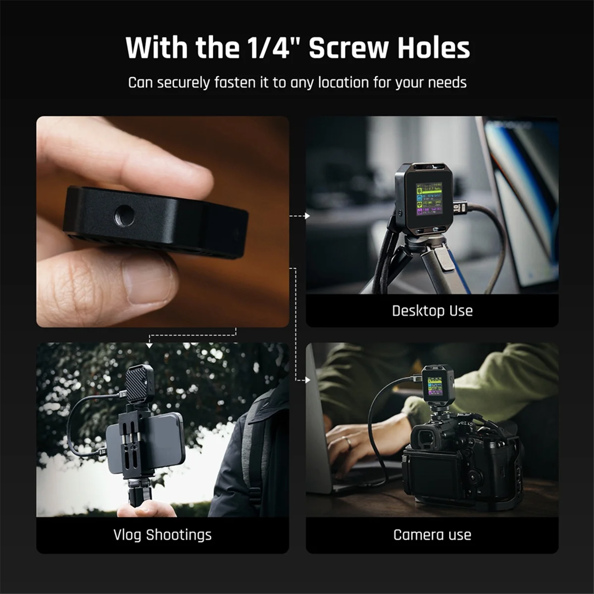 BVBV Pocket 2230 M.2 NVMe SSD Gabinete com furos para parafusos de 1/4 polegadas Display LCD USB Tipo-C 3.2 Gen2 10 Gbps Fotografia Edição A