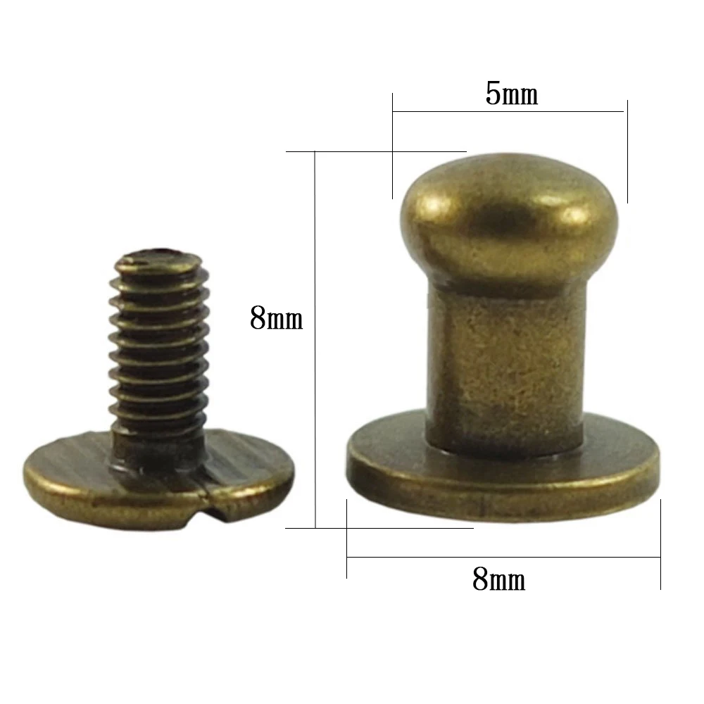 100sets 8mm Bronze Solid Alloy Round Head Stud Spot Screwback CraftLeather Bag Belt Chicago Button Screw Nail Rivet