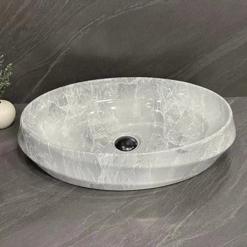 

Marble Fruit Bowl Natural Stone Decoration Bathroom Tray Oval Dry Fruit Plate Ceramic Basin Bath Sink