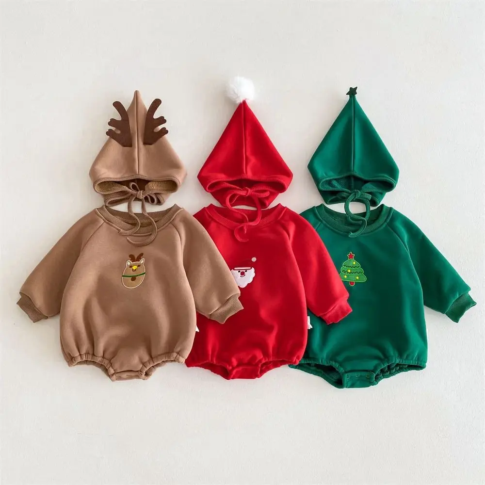 

Fashion Long Sleeve Rompers Set Embroidery Cartoon Christmas Costume With Hat Newborn Bodysuits Baby Boys Girls