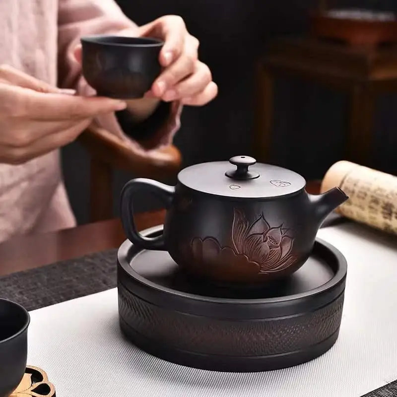 

Purple Clay Tea Pot Handmade Relief Lotus Single Pot for Home Tea Brewing Owner Cup Gift Gongfu Tea Set Scenic Spots Unlimitted