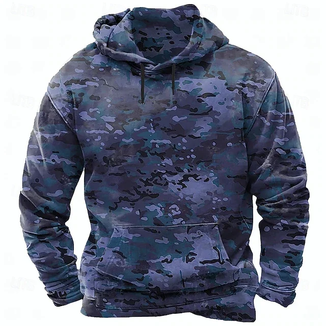 Herren Vintage Camouflage 3D-Druck Hoodie Taktischer Militär-Camo-Pullover Kapuzenpullover Outdoor Streetwear Top – Detail 2