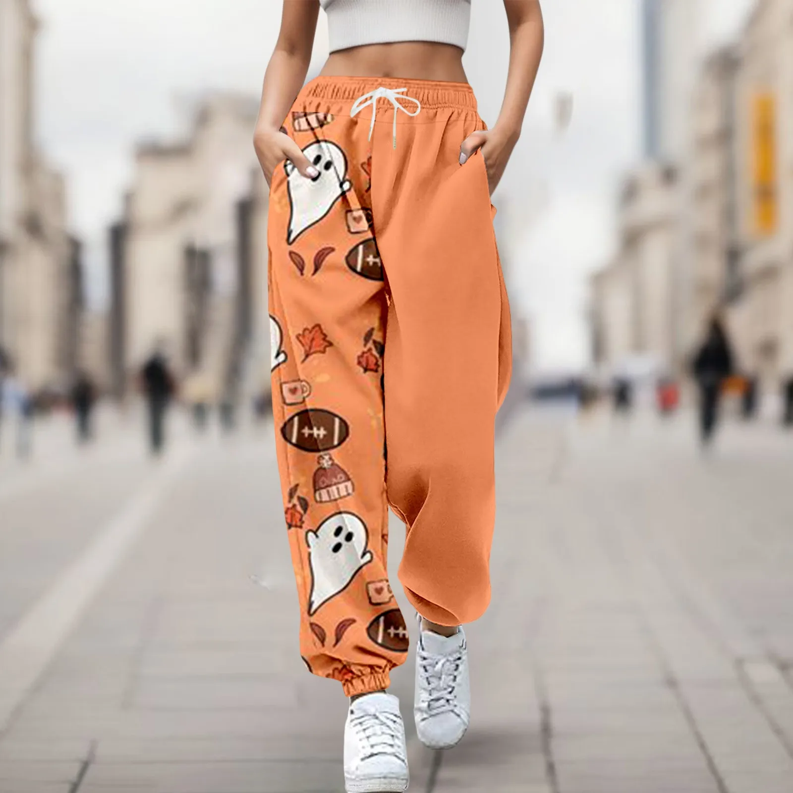 Pants For Women Work Casual Fashion Trousers Pumpkin Halloween Print Bottom Sweatpants Pockets Sporty Gym Athletic Jogger Pants