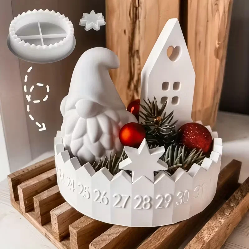 DIY runder, vielseitiger Kalender und gestreifter Kerzenhalter, Tonform, Silikon-Set – Weihnachts-Harzbaum-Modellbausatz, Lucky Star Plann