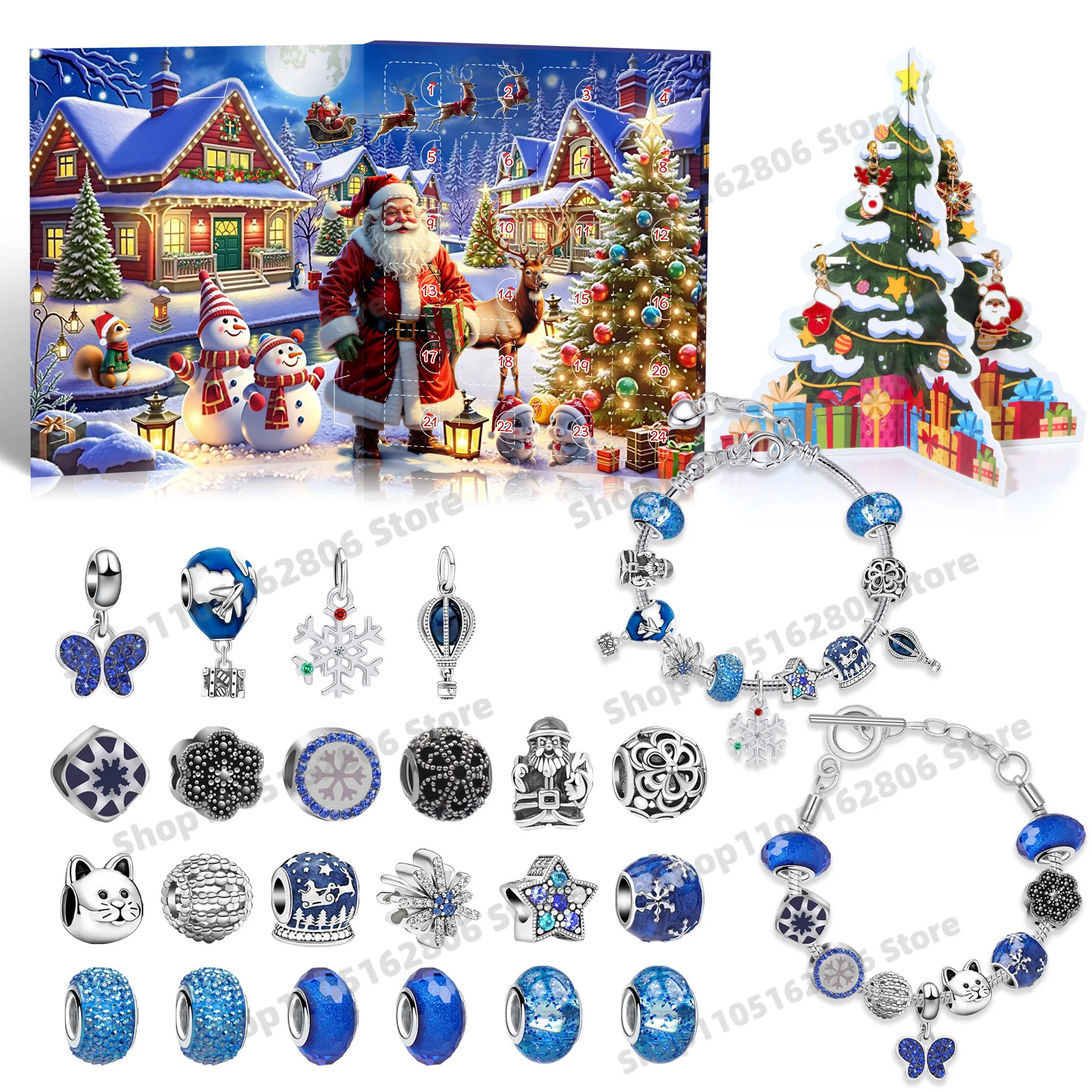 

Christmas Advent Calendar 24day DIY Countdown Bracelet Surprise Blind Box Christmas Decoration Combo Bracelet Blind Box Gift Set