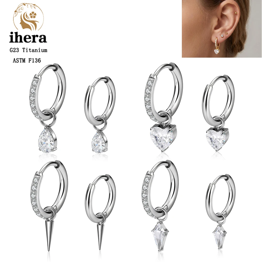 ASTM F136 Titanium 18G Pear Heart Kite CZ Drape Earrings Hinged Segment Hoop Women Cartilage Tragus Helix Lobe Piercing Jewelry