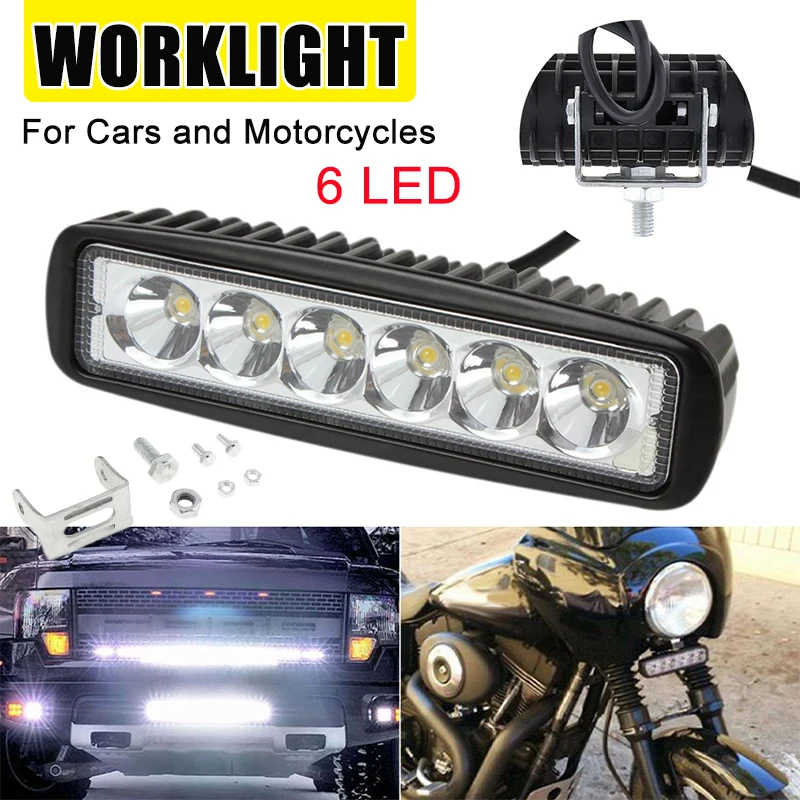 

6LED Car Work Light 18W 12V High Bright Spotlight Aluminum Alloy Waterproof Offroad Auto Truck Night Driving Headlight Fog Lamp