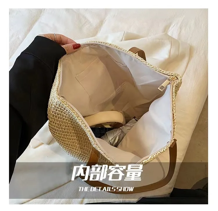 large capacity women shoulder bag Weaving leisure beach bags Multi functional straw woven bags luxury purses and handbags 2024