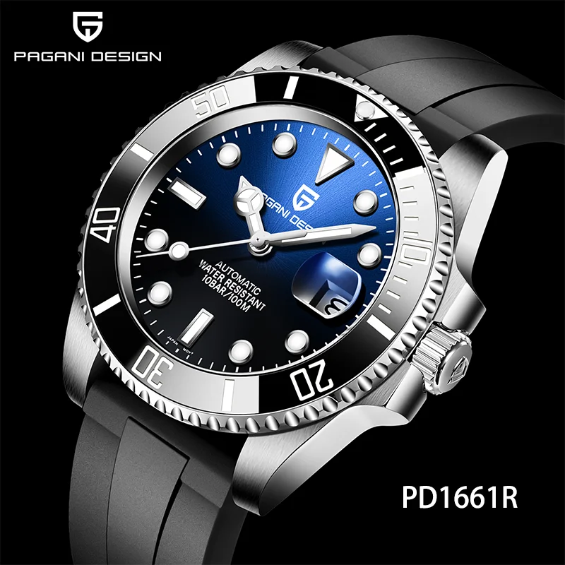 PAGANI DESIGN High-End-Herren-Mechanische Uhr Saphir Neue NH35A Stoßfest Wasserdicht Edelstahl Kalender Uhr PD1661R