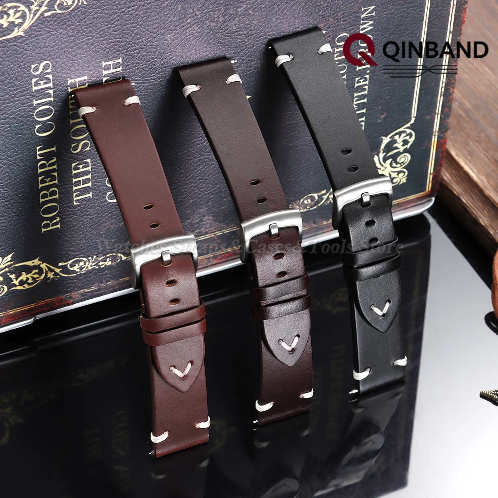 20mm 22mm Rindsleder Vintage Öl-Wachs Handgefertigtes Armband Braun Schwarz Universelles Uhrenarmband für Seiko für Omega für Herren Damen Zubehör – Detail 7